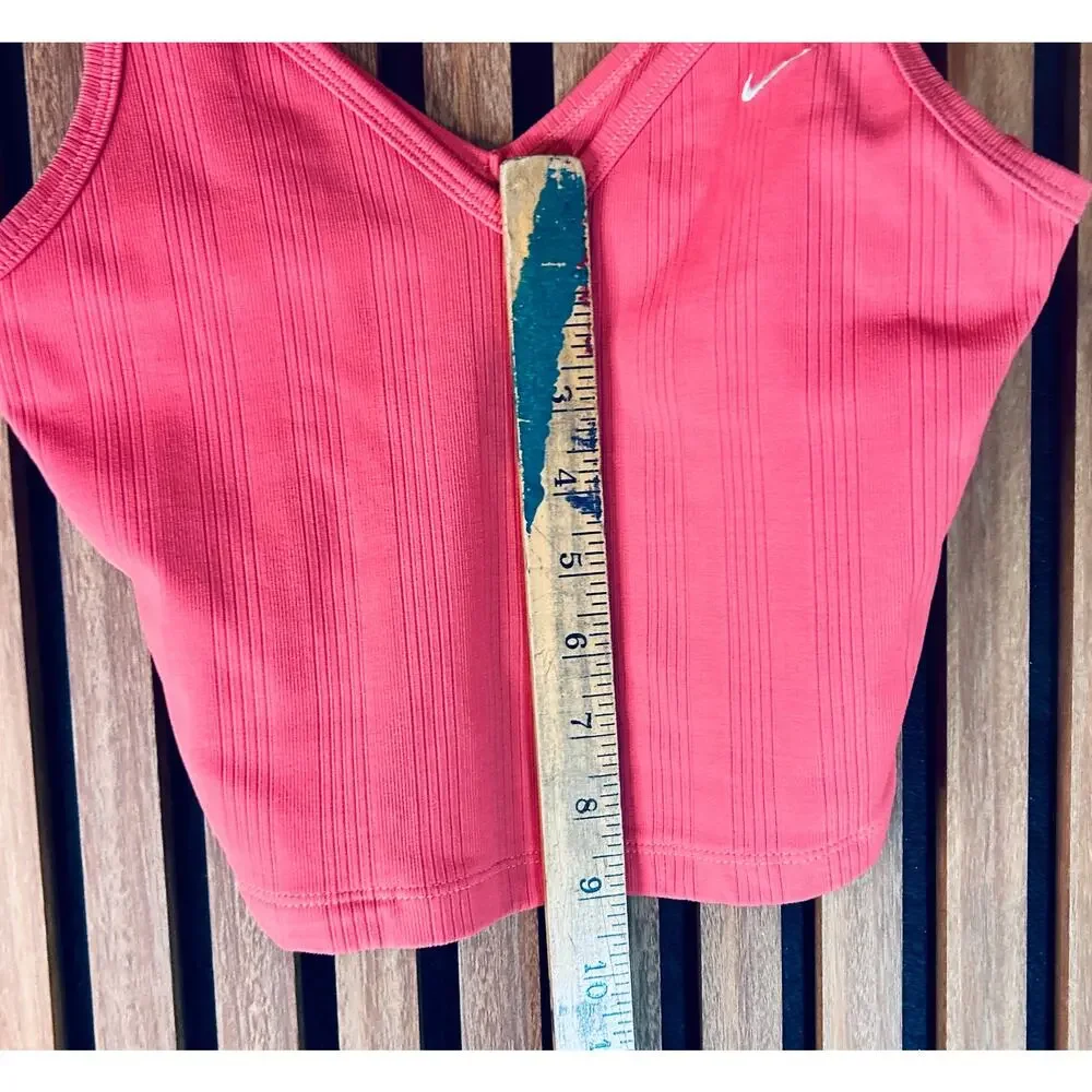 Nike Ribbed Crop Tank Top Women’s Small Coral Pink V-Neck Swoosh Y2K Yoga